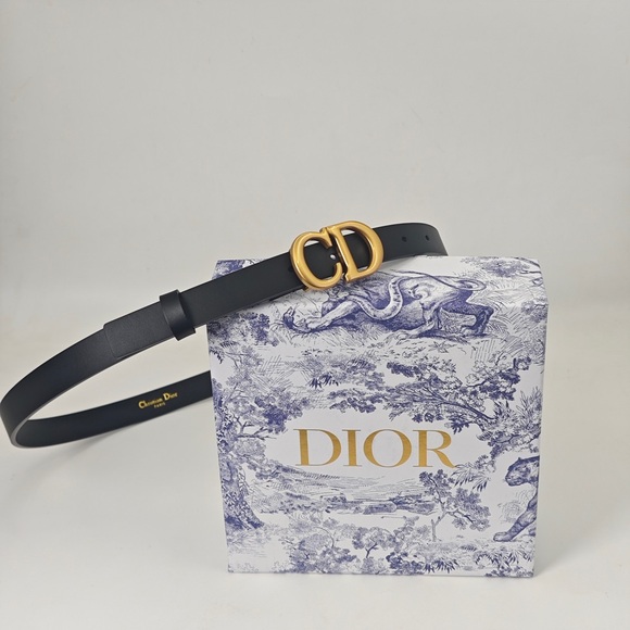 Dior Black Leather Belt with Gold CD Buckle - Picture 7 of 9